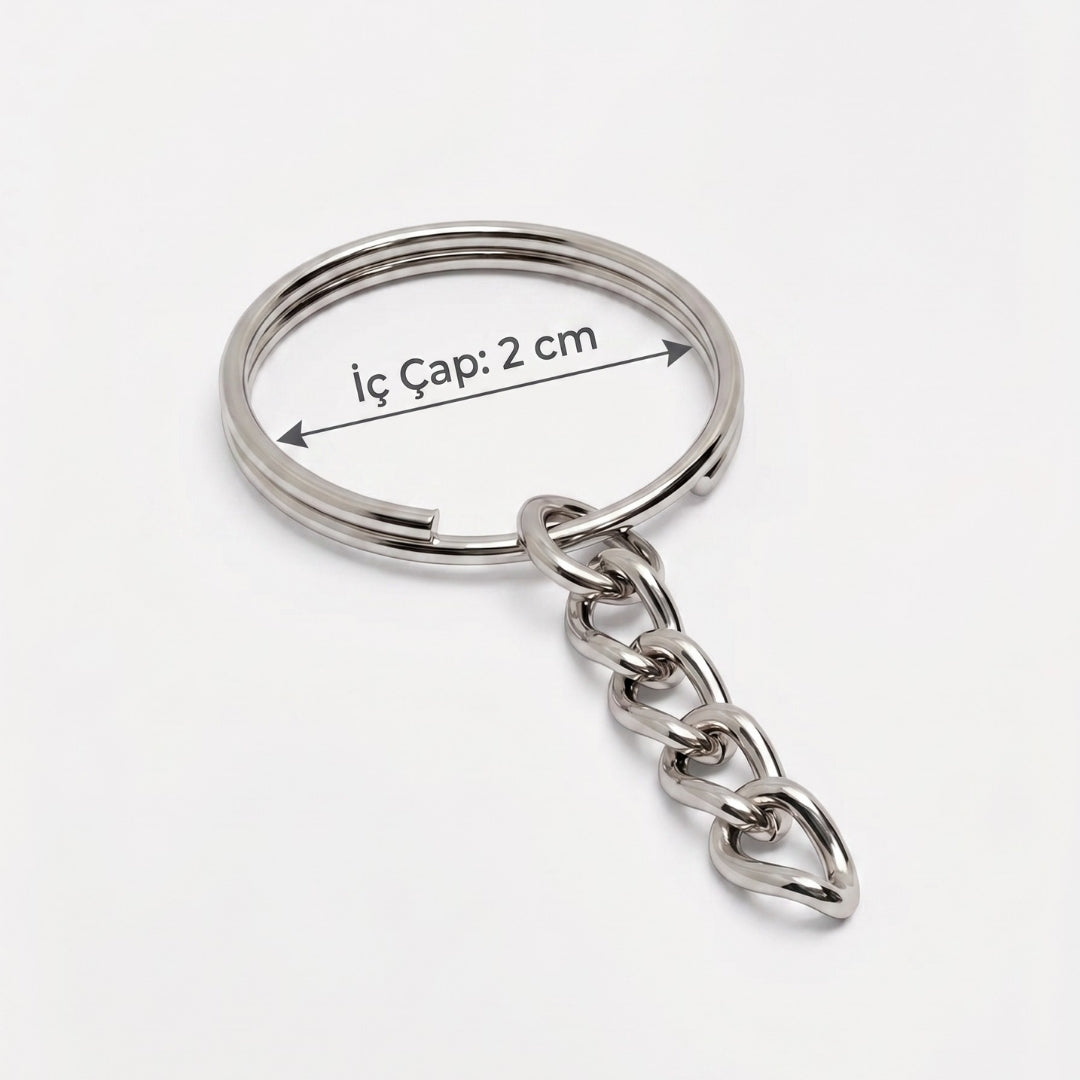 2 cm Tel Zincirli Anahtarlık Halkası Nikel