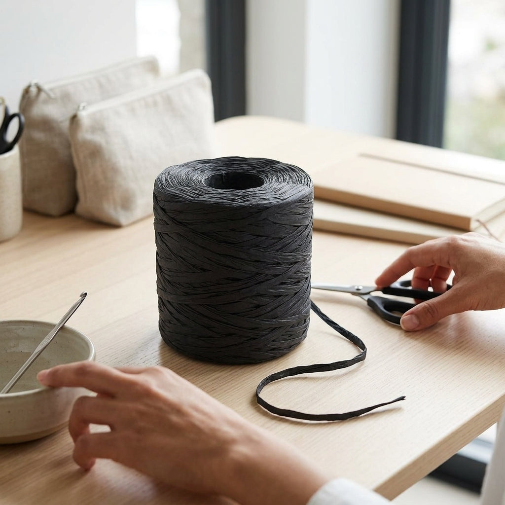 200 Gram Siyah Renk Rafya İp