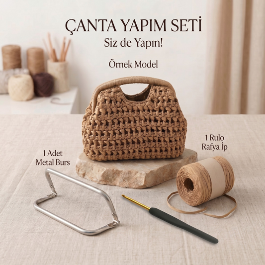 Burs + Rafya İp Çanta Örgü Seti G-39 Hasır Renk