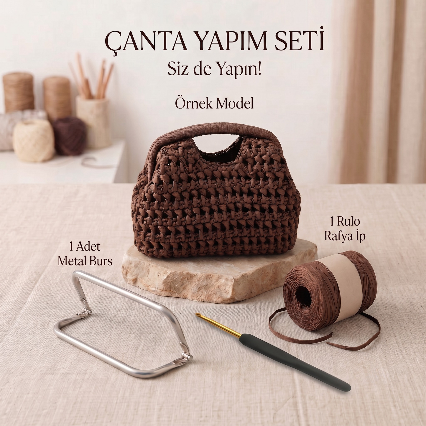 Burs + Rafya İp Çanta Örgü Seti